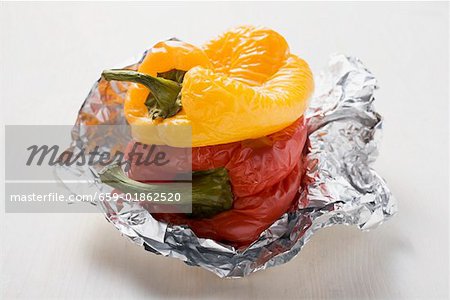 Grilled peppers on aluminium foil