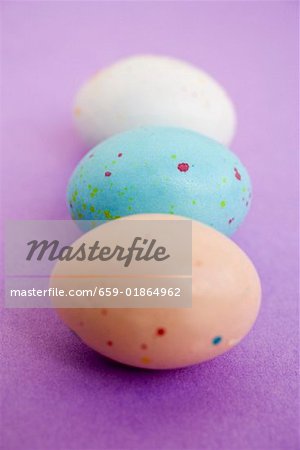 Three speckled Easter eggs