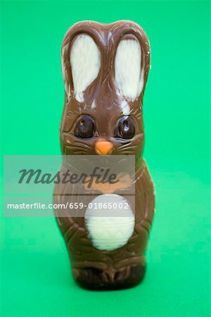 Chocolate Easter Bunny on green background