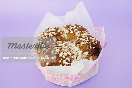 Yeast cake with sugar, gift- wrapped for Easter