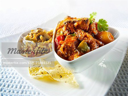 Jalfrezi (curry de viande épicée, Inde) avec du riz