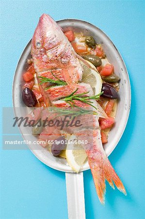Fried red mullet on Mediterranean vegetables