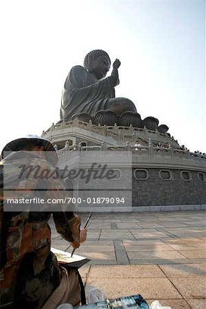 Statue de Bouddha peinture femme, monastère de Po Lin, Lantau Island, Hong Kong, Chine