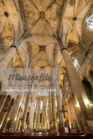 Interior of Santa Maria del Mar Church, Barcelona, Spain