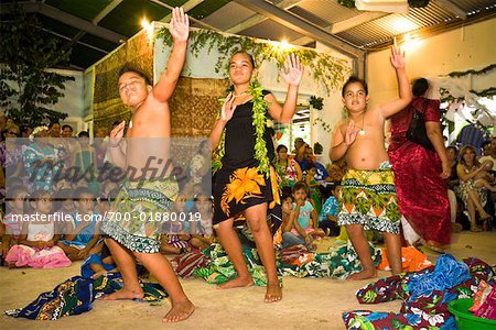 Dancing Traditional Tame Dance at Niuean Wedding Reception, Niue Island, South Pacific