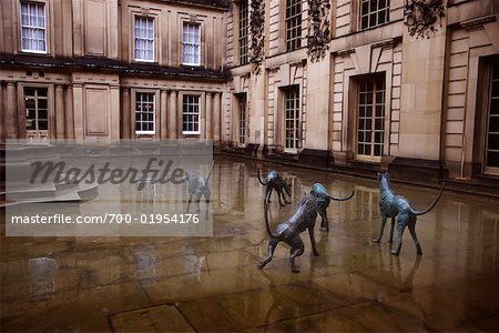 Dog Statues in Estate Courtyard, Derbyshire, East Midlands, England