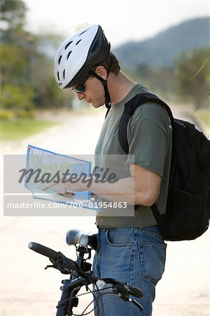 Bicyclist Reading Map, Thailand