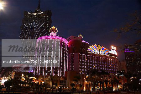 Macau Centre ville pendant la nuit, Chine