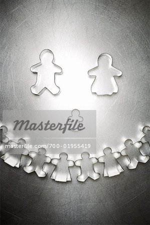 Gingerbread Man and Woman Cookie Cutter Family with Semicircle of Others