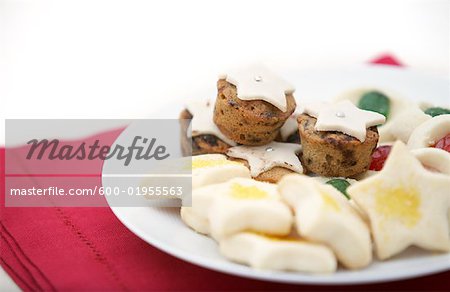 Fruitcake and Shortbread Cookies on Plate