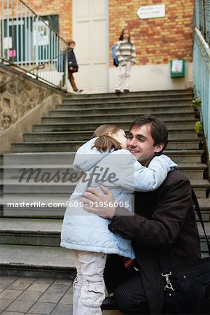 Father Dropping Daughter Off at School, Paris, France