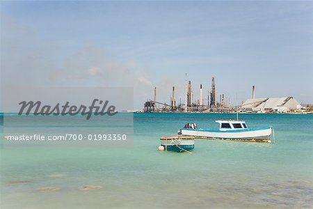 Fishing Boats and Oil Refinery, Aruba, Netherlands Antilles