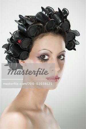 Portrait of Woman With Hair in Rollers