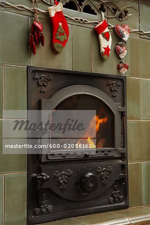 Christmas Stockings Above Fireplace