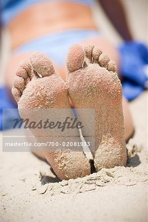 Woman's Sandy Feet on the Beach, San Clemente, Newport Beach, Orange County, Southern California, California, USA