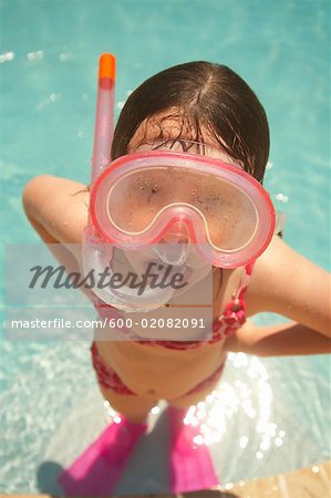 Girl Wearing Snorkel and Goggles