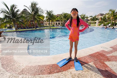 Girl Standing with Hands on Hips Next to Swimming Pool