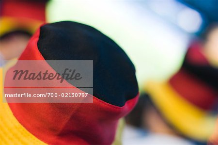 Gros plan de Fan de Football allemands Hat, match de Football européen, Euro 2008, Salzbourg, Autriche