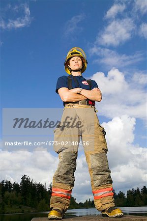 Portrait of female firefighter in uniform