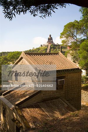 Ansicht des größten sitzenden Buddha auf Hügel