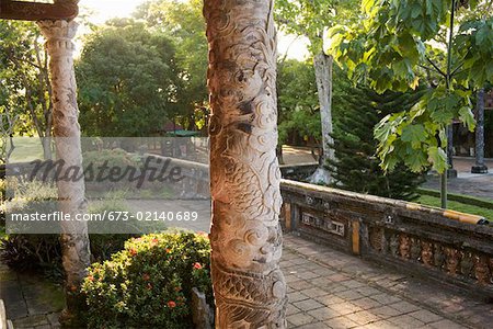 Carved pillars and gardens in Vietnamese Imperial City