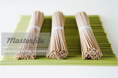 Closeup of soba and green tea noodles