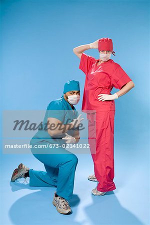 Portrait of two doctors wearing scrubs