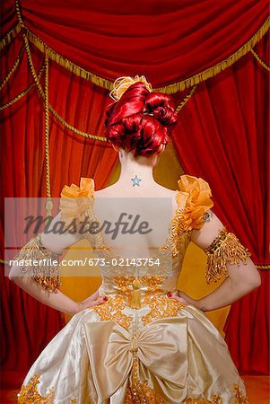 Rear view of woman wearing ornate costume