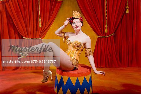 Woman wearing strapless circus costume