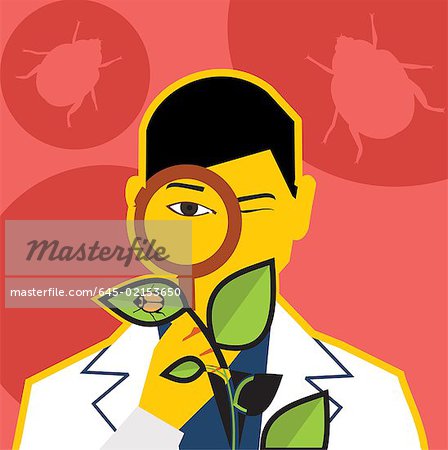 Un scientifique en feuilletant bug loupe