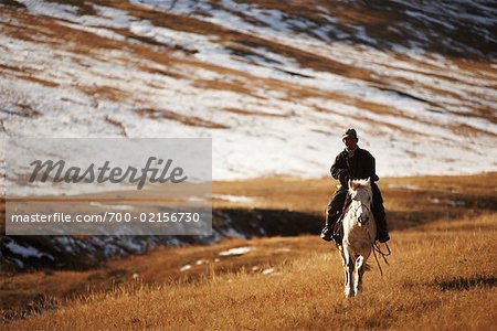 Homme cheval, Parc National de Khustain Nuruu, Mongolie