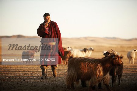 Shepherd with Goats, Khustain Nuruu National Park, Mongolia