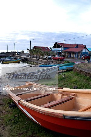 Rowboats on Shoreline, Hanga Roa, Easter Island, Chile