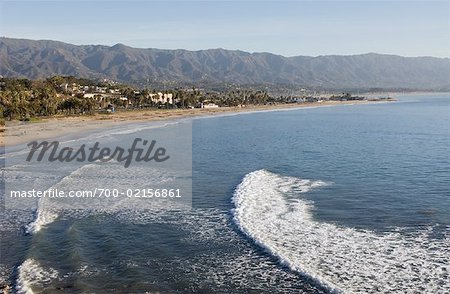 Vue d'ensemble du littoral, Leadbetter Beach, Santa Barbara, Californie, Etats-Unis