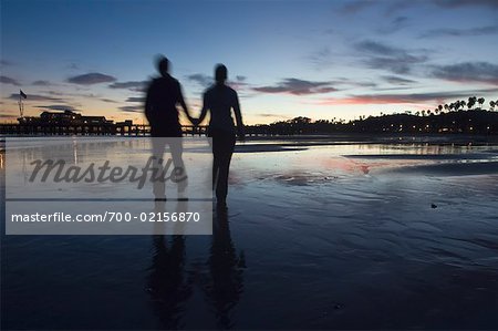 Couple on Beach by Stearns Wharf, Santa Barbara, California, USA