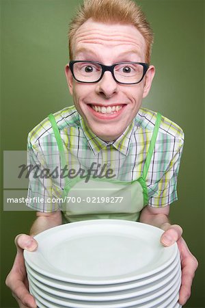 Man with Stack of Plates
