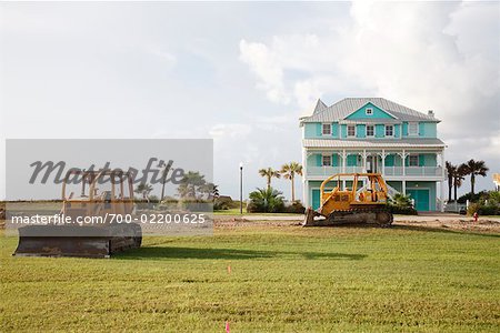 Construction Equipment in Front of Mansion, Galveston, Texas, USA