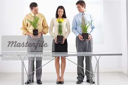 Gens d'affaires détenant des plantes