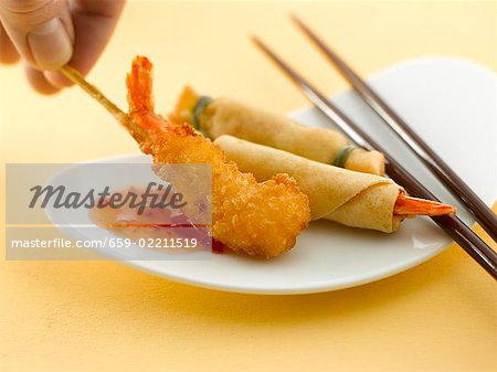 Asian appetisers with prawns