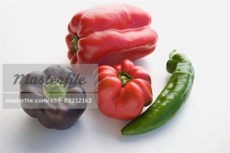 Paprika (rot und lila) und Chili