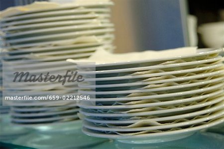 Several piles of plates