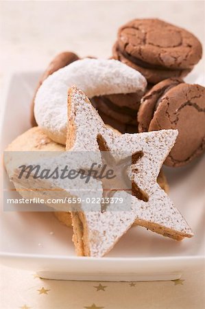 Assorted Christmas biscuits on white plate