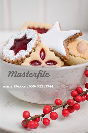 Assorted Christmas biscuits in bowl