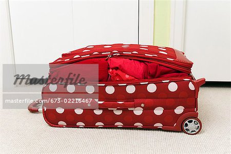 Red polka dot patterned suitcase