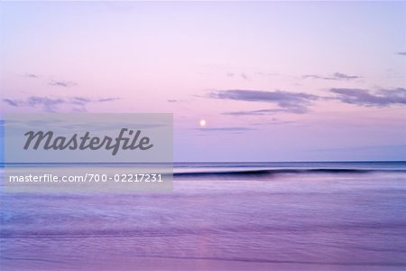 Moon Rising over Ocean at Dusk, St Cyrus National Nature Reserve, Montrose Bay, Scotland