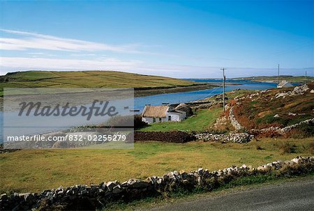 The Sky Road, Connemara, Clifden, County Galway, Ireland; Roadside traditional cottages