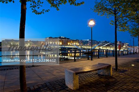 Sean O'Casey Bridge, River Liffey Dublin City, Ireland; City pedestrian bridge over river