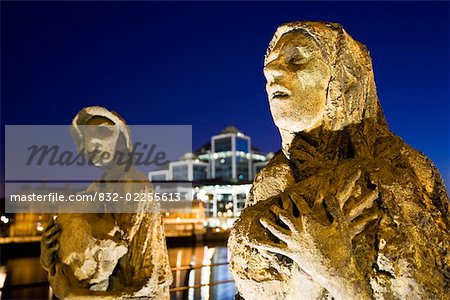 River Liffey, Dublin City, Ireland; Famine statues by river