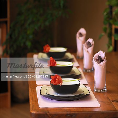Place Settings on Wooden Table