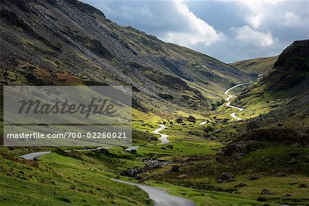 Mountain Road through Gorge, Cumbria, Lake District, England